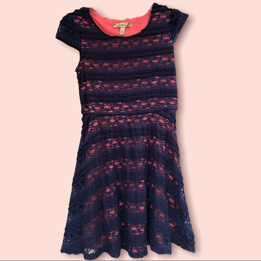 Speechless Girls Size 10 Navy & Coral Lace Dress